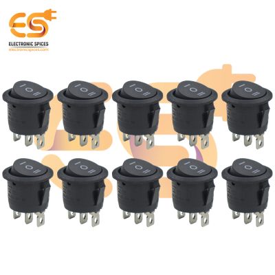 KCD1 6A 250V AC ON-OFF-ON SPDT Round Shape 3 pin Rocker Switch (Black) Pack of 10